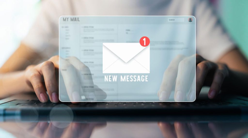 image of an email opened on a laptop and having notification of new inbox