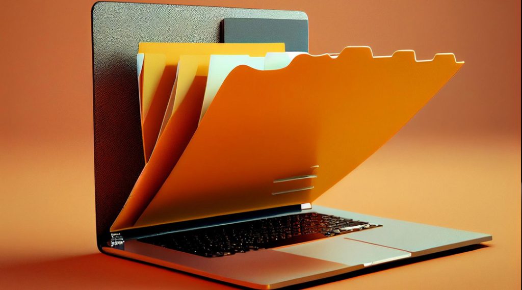 Laptop orange with envelopes of customer data