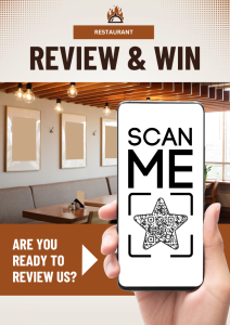 Qr code leaflet for restaurant so customers can scan and leave a review on Google