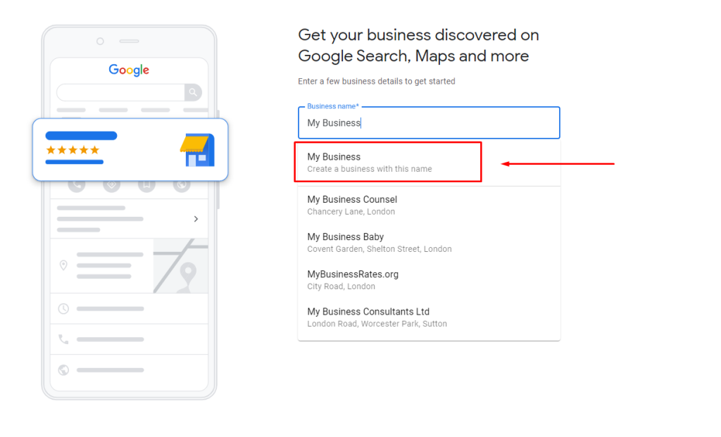 Create a business name in Google My Business