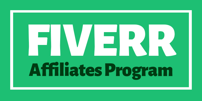 the logo for the "Fiverr Affiliates Program." It features the word "FIVERR" in large, bold white capital letters, set inside a white rectangular border against a bright green background. Below it, in a smaller size, the text "Affiliates Program" is displayed in a black font, emphasizing the Fiverr affiliate marketing initiative, which allows users to earn commissions by promoting Fiverr's services