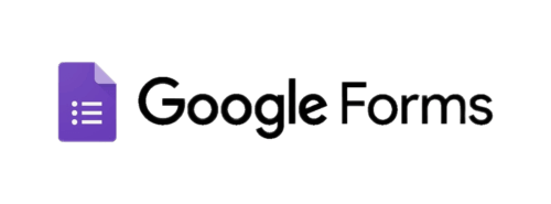 the logo for Google Forms, featuring the familiar Google brand styling with the word "Google" in purple text, followed by the word "Forms" in black. Next to the text is an icon of a purple document with three horizontal lines and checkboxes, representing the forms interface. The clean and simple design emphasizes the form functionality of the Google tool.